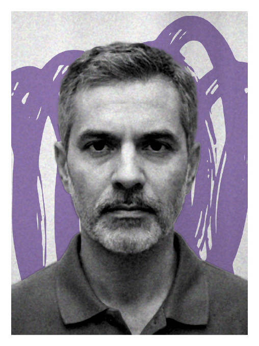 Professional headshot of Systems Architect suspect in plum color scheme for supply chain mystery