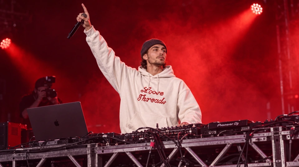 DJ Phoenix wearing Loose Threads on stage in Atlanta